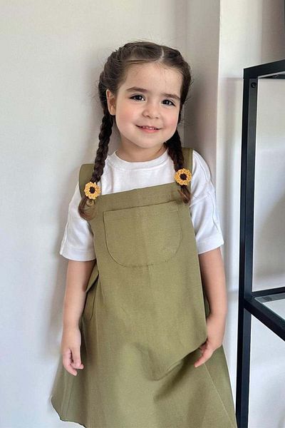 Ceylan Otantik Khaki Duck Linen Children's Salopet with Skirt