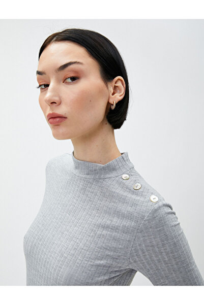 Koton Ριμπ μπλουζάκι με ψηλό γιακά με λεπτομέρεια κοντό μανίκι