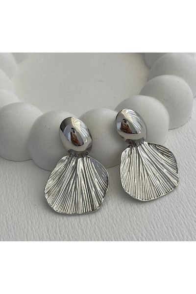 H&S AKSESUAR Special Series Leaf Design Silver Earrings