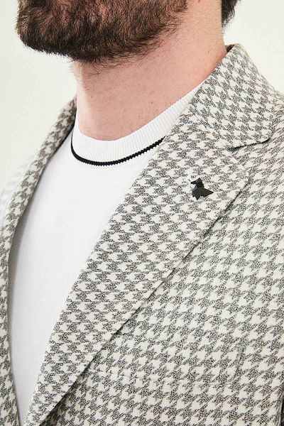 Mcr Crowbar Patterned Black Slim Fit Bag Pocket 100% Linen Men's Jacket
