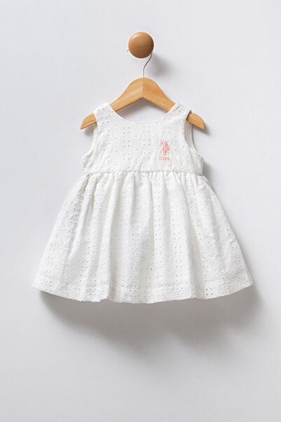 U.S. Polo Assn. U.S. Polo Assn. Baby Girl White Dress with Straps, 100% Cotto...