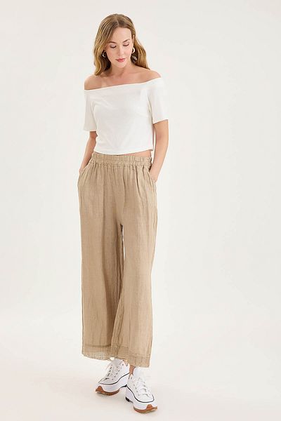 Vitrin Elastic Waist, Mesh Detailed Linen Trousers