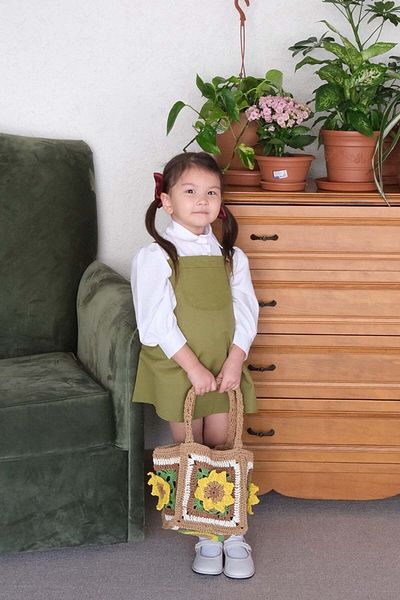 Ceylan Otantik Oil Green Duck Linen Children's Salopet with Skirt