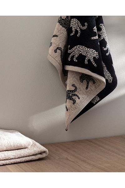 Madame Coco Leopard Yarn Dyed 100% Cotton Face Towel - Black