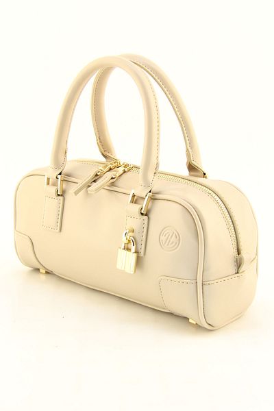 HNB Women's Beige Baguette Bag with Padlock
