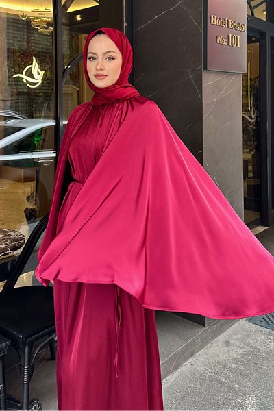 Ovn. Cape Satin Abaya - Burgundy