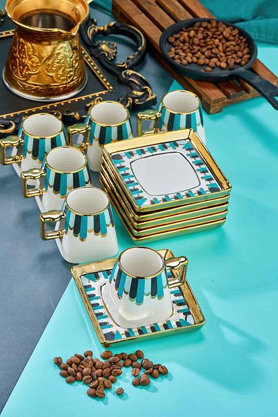 Cooker 90 ml Porcelain 6-Piece Coffee Cup Set - Stylish Design Gold Gilded Modern Cup Set