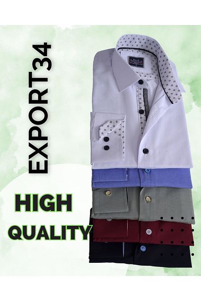 Exve Exclusive Water Green Oxford Slim Fit Men's Shirt with Navy Blue Detail on Collar and Cuff