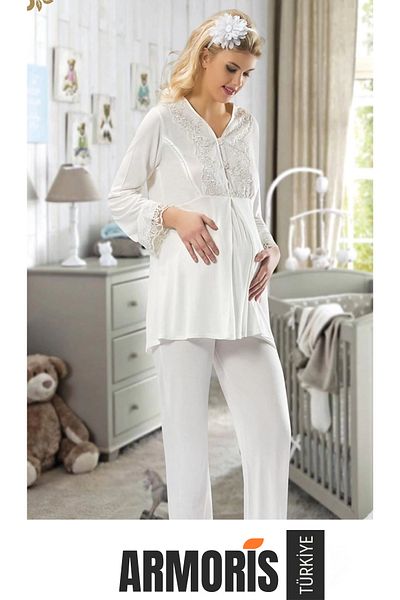 Armoris New Season Elegant Comfortable Daily Use Postpartum Ecru Maternity Maternity Pajama Set