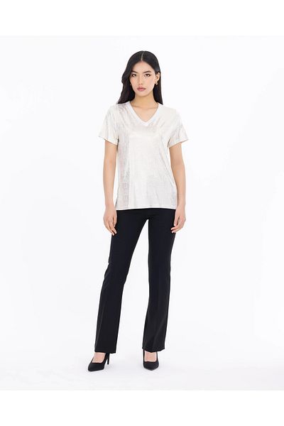 SEÇİL Ribbed V-Neck Short Sleeve Blouse