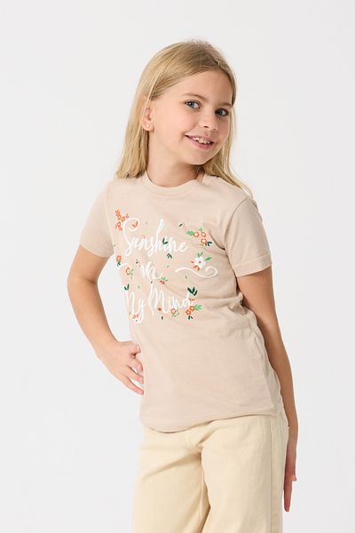 Nisrakids Girl's Floral Patterned Printed Crew Neck Cotton Combed T-Shirt