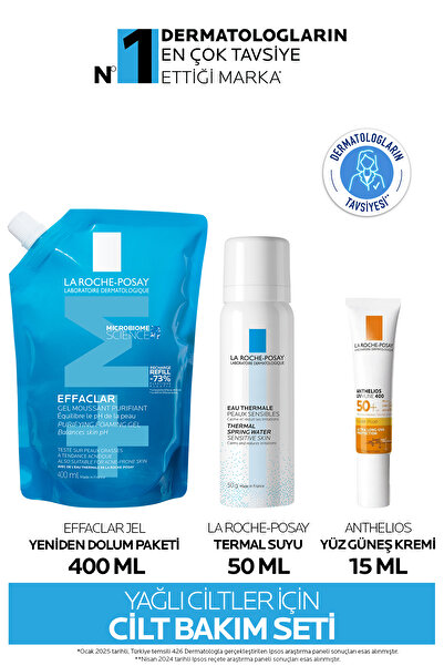 La Roche Posay Yağlı Ciltler Için Cilt Bakım Seti:effaclar Jel Yeniden Dolum 400ml&termal Su 50ml&güneş Kremi 15ml