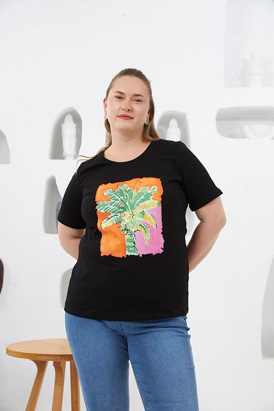 RMG Printed Large Size T-Shirt Black