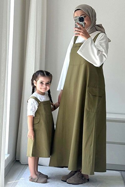 Ceylan Otantik Haki Duck Keten Çocuk Etekli Salopet