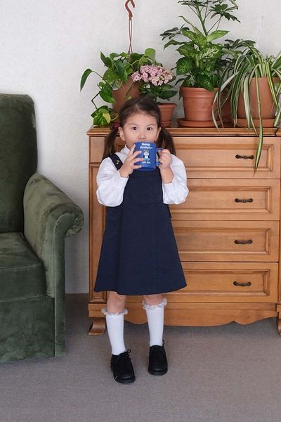 Ceylan Otantik Navy Blue Duck Linen Children's Skirted Salopet