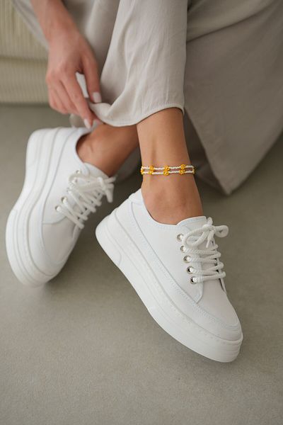 selinshoes Peint High-Based Lace-Up Sneaker- White