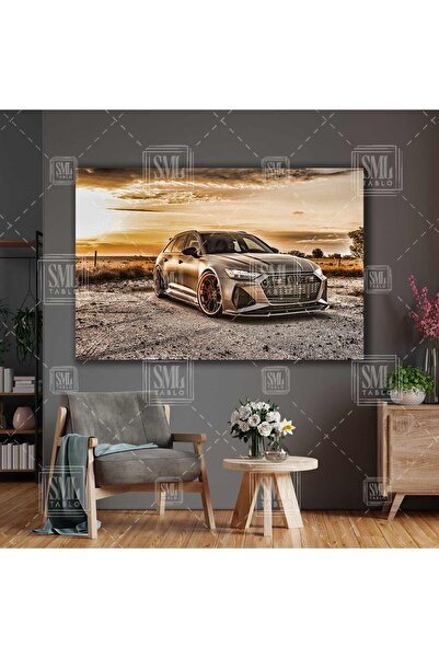 SML TABLO Audi Rs6 Araba Doğa Manzara Gün Batımı Bulutlar Car Yatay Kanvas Tablo