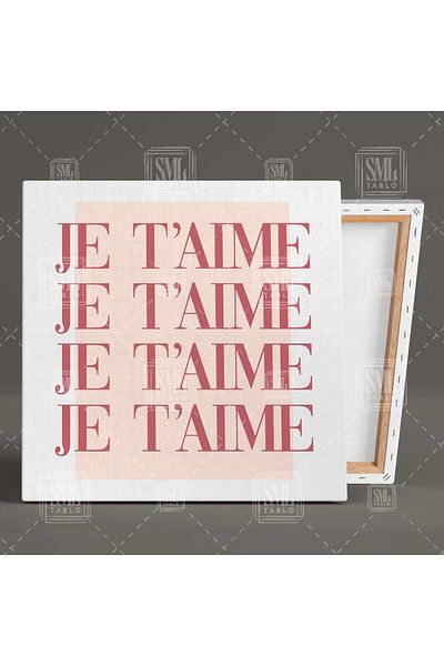 SML TABLO Τυπογραφικό τετράγωνο καμβάς Je Taime Pink Row