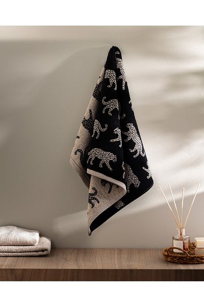 Madame Coco Leopard Yarn Dyed 100% Cotton Face Towel - Black