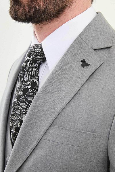 Mcr Straight Slim Fit Mono Collar Classic Wool Men's Suit Gray - 45345.24Y