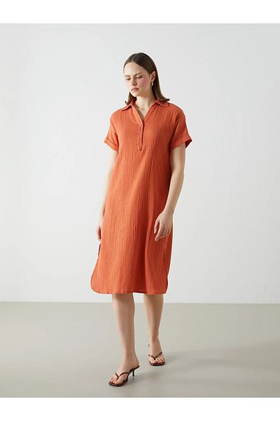 LC Waikiki LCWAIKIKI Κλασικό μαύρο πουκάμισο γιακά Oversize Muslin Γυναικείο φόρεμα