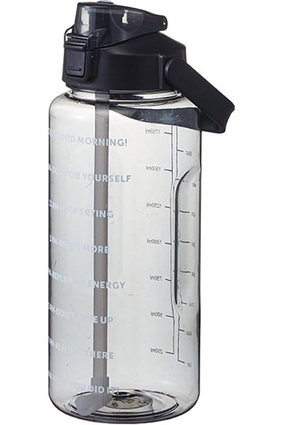 COOYA 2L Large Water Bottle, Sports Gym Drink Container, with Straw & Time Marker for Outdoor Fitness