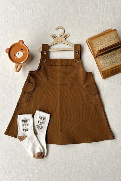 Ceylan Otantik Bitter Brown Duck Linen Children's Skirted Salopet