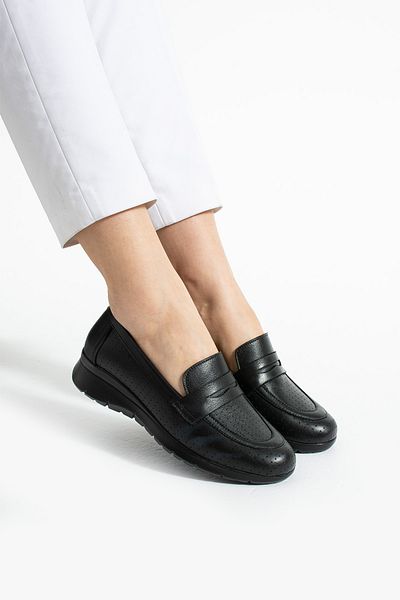 Getcho Hemper Women's Genuine Leather Black Casual Shoes