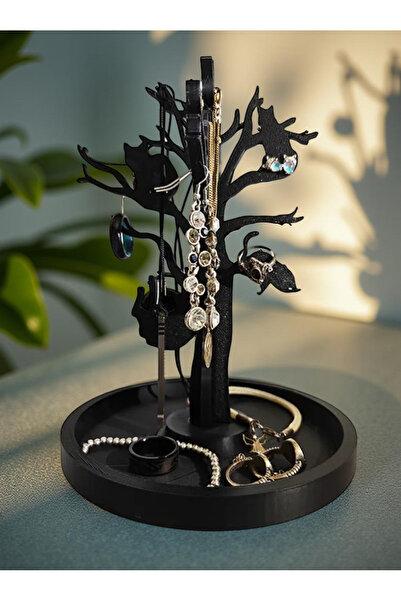 Print Wizzard Cat Themed Jewelry Stand on Decorative Tree |   Installation Organizer