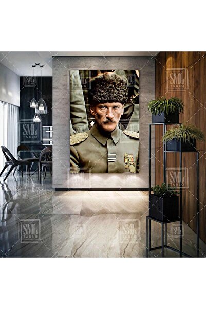 SML TABLO Mustafa Kemal Atatürk Askeri Üniforma Karizma Dikey Kanvas Tablo