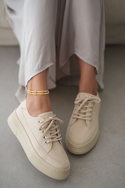 selinshoes Peint High-Based Lace-Up Sneaker- Beige