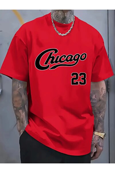 AZIZI TEKSTIL Chicago 23 Letter Printed Short Sleeve T-Shirt for Men, Casual ...