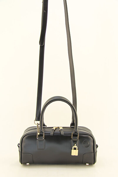 HNB Women's Black Baguette Bag with Padlock