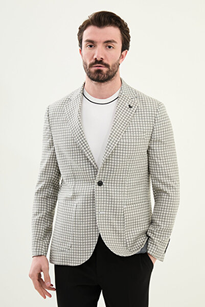 Mcr Crow Pattern Slim Fit Pocket 100% Linen Men's Jacket Black - 41440.25Y