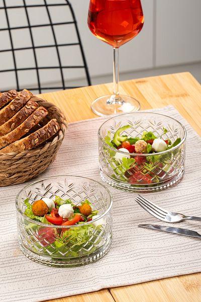 Porsima Set of 2 Crystal Glass Snack Bowl Presentation Bowl Magnolia Bowl Set 400 ml