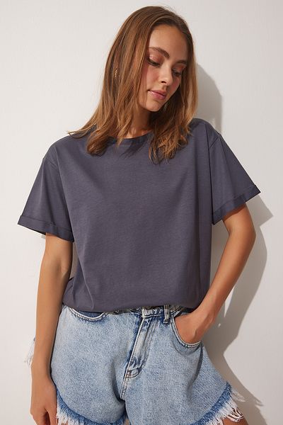 Lovelyİstanbul Tricou tricotat larg din bumbac cu decolteu ANTRACIT LUB0050