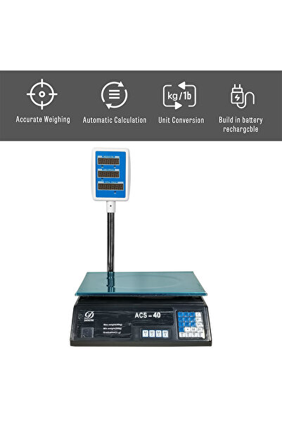 Generic Digital Price Computing Scale - Max Weight 40kg, 5g Graduation, LCD Display, Versatile Use (ACS-40)