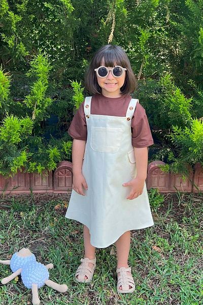 Ceylan Otantik Ecru Duck Linen Children's Salopet with Skirt
