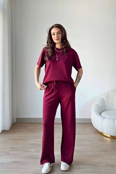 Zerenyus Γυναικεία φόρμα Modal Oys Fabric Short-sleeve Φόρμα κάτω από το κορυφαίο κοστούμι Claret Red