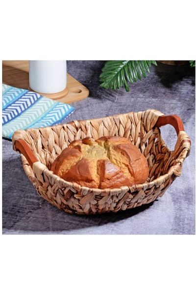 LUXE Wicker Series Oval Wicker Bread Basket with Cloth and Wooden Handles Lxshp 1055529