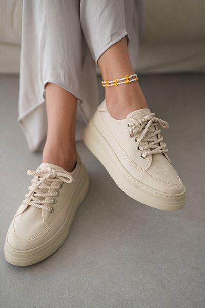 selinshoes Peint High-Based Lace-Up Sneaker- Beige