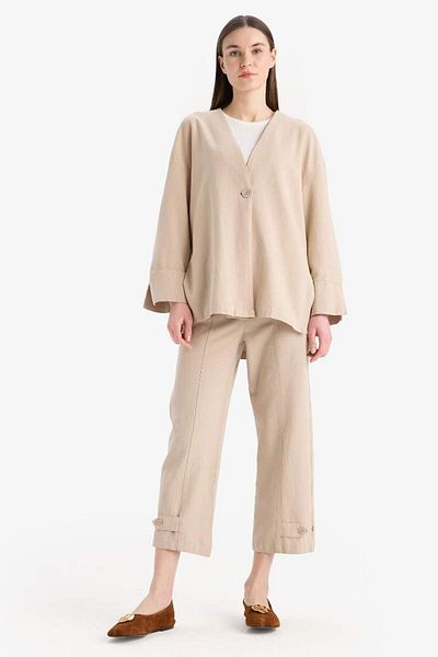 DeFacto Pantaloni harem de bază, drepti, cu picioare scurte, amestecați de in B7506ax25sp