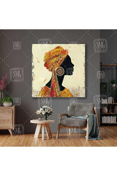 SML TABLO Cercei geometrici în rochie etnică galbenă Decor pătrat Pictură pe pânză