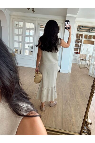 My Blog Natural Star Buttoned Vest Skirt Suit - 8706