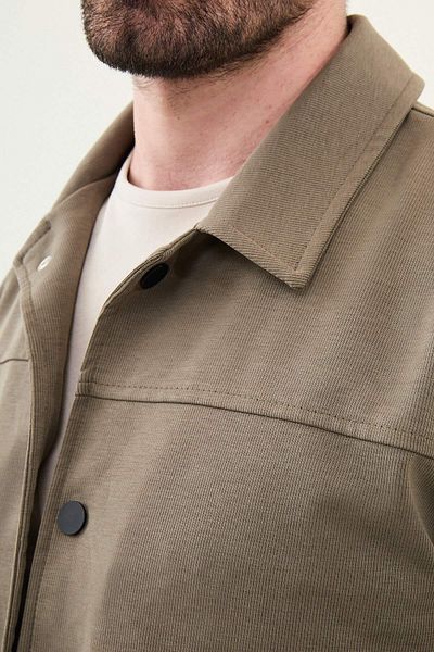 Mcr Striped Slim Fit Shirt Collar Men's Coat Khaki - 39639.25Y