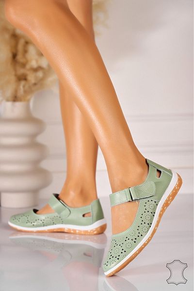 Joana Women's Loafers Natural Leather Green Abigail