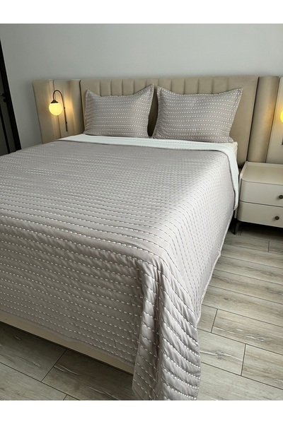 CANDAN ÇEYİZ Çok Amaçlı 240*250 Cm 2 Yastık Kılıflı Dolgulu Eflatun Mor Çift Kişilik Yatak Örtüsü Seti