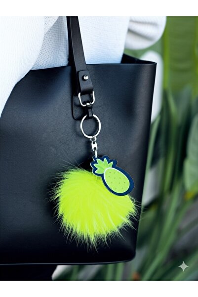anymour Sarı Ananas  Peluş Ponpon Yumuş Tüylü Pofuduk Şık Anahtarlık Çanta Sü...