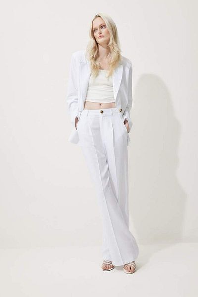 DeFacto Wide Leg Linen Blended Palazzo Trousers High Waist Wide Loose Leg Pencil with Pockets A1922Ax25Sm