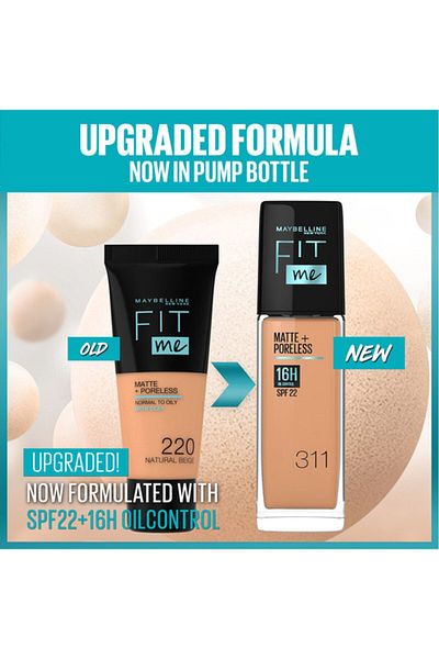 Maybelline New York كريم أساس فيت مي مات آند بورليس من مايبيلين نيويورك، يدوم حتى 16 ساعة، للتحكم بالزيوت، مع عامل حماية من الشمس 22 - 228